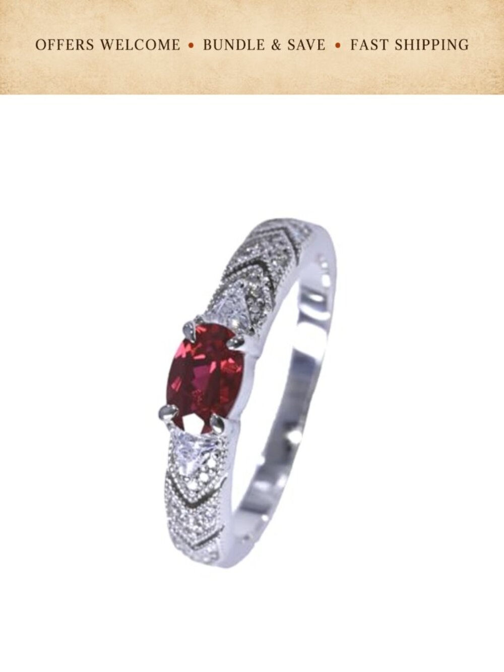 Vintage Statement Ring Silver Plated Cubic Zirconia Adjustable Oval